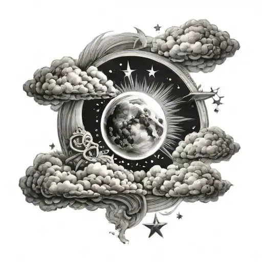 sun moon stars clouds tattoo design idea