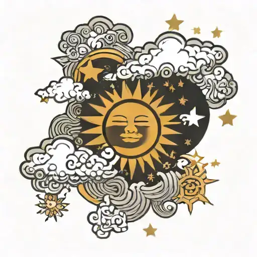 sun moon stars clouds tattoo design idea
