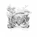 the four elements of nature in one frame tattoo design idea