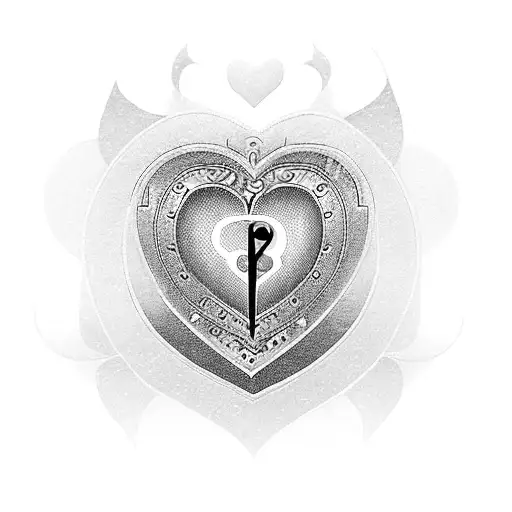 A blackwork tattoo of a heart-shaped lock with the initials 'J' and 'L' engraved on it, surrounded by intricate key designs tattoo design idea