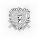 A blackwork tattoo of a heart-shaped lock with the initials 'J' and 'L' engraved on it, surrounded by intricate key designs tattoo design idea