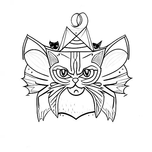 black persian cat with yellow eyes and bat wings tattoo design idea
