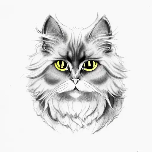 black persian cat with yellow eyes and bat wings tattoo design idea
