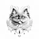 black persian cat with yellow eyes and bat wings tattoo design idea