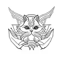 black persian cat with yellow eyes and bat wings tattoo design idea
