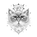 black persian cat with yellow eyes and bat wings tattoo design idea
