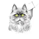 black persian cat with yellow eyes and bat wings tattoo design idea