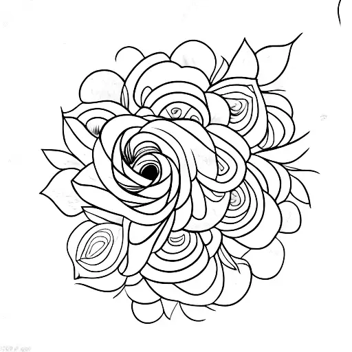mulher com cabeça de flor e flores ao redor tattoo design idea