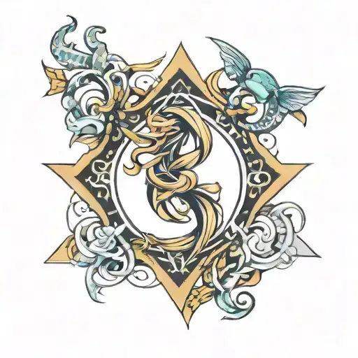 Aquarius Sagittarius Virgo symbol intertwined tattoo design idea