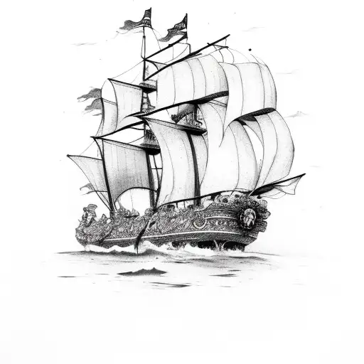 front of pirate ship tattoo design idea