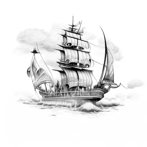 highly detailed back of pirate ship tattoo design idea