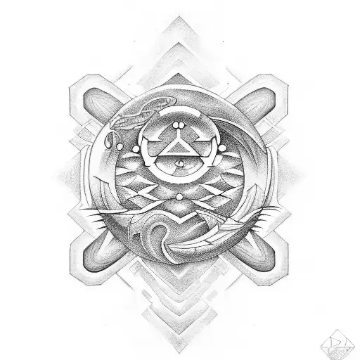 "Design a tattoo that combines Aquarius zodiac symbols with elements of water and technology, capturing the essence of i tattoo design idea