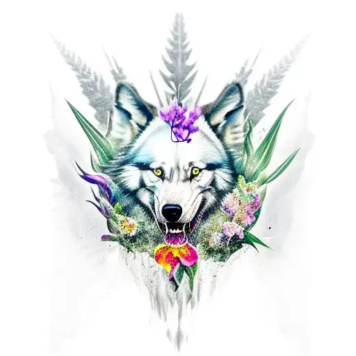 lobo con orquidea tattoo design idea