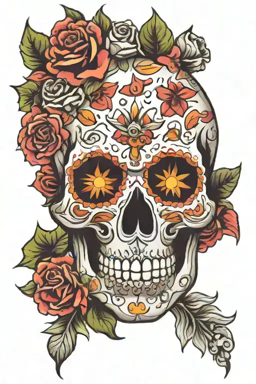 candy skull surrounded tattoo design idea