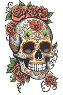 candy skull surrounded tattoo design idea