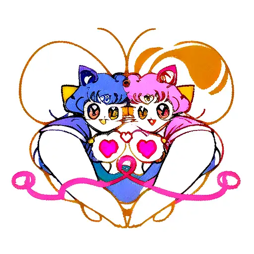 two sailor moon cats with tails creating a heart shape tattoo design idea
