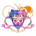 two sailor moon cats with tails creating a heart shape tattoo design idea