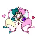 two sailor moon cats with tails creating a heart shape tattoo design idea