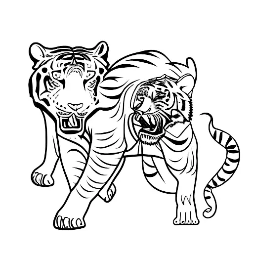 A minimalist tattoo of a dog and tiger engaged in a Muay Thai match. tattoo design idea