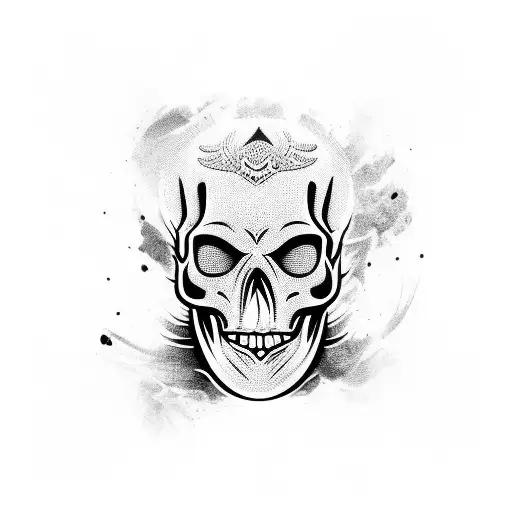 Muay Thai warrior holding a skull tattoo design idea