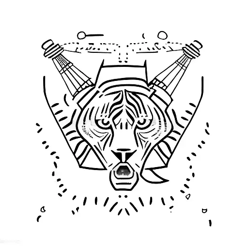 A minimalist tattoo of a Muay Thai fighter with a dog and tiger in the background. tattoo design idea