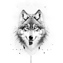 Create a detailed black-grey portrait of a wolf surrounded by Led Zeppelin lyrics tattoo design idea