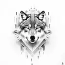 Create a detailed black-grey portrait of a wolf surrounded by Led Zeppelin lyrics tattoo design idea