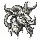 demon evil goat head with stake going through mouth and head tattoo design idea