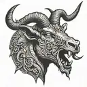 demon evil goat head with stake going through mouth and head tattoo design idea