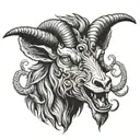 demon evil goat head with stake going through mouth and head tattoo design idea