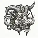 demon evil goat head with stake going through mouth and head tattoo design idea