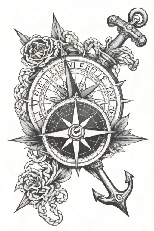 compass and anchor tattoo design idea