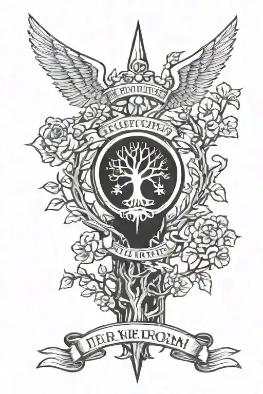 A tattoo design incorporating the logo of the jægerkorps with a family tree, symbolizing your dedication to your special force marine unit and your love for familia tattoo design idea