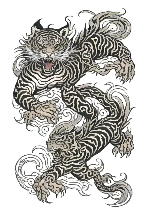 phoenix and tiger fighting tattoo design idea