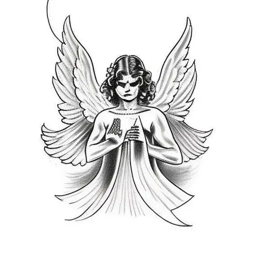 angel protecting over top of a  warrior tattoo design idea