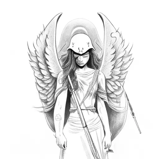 angel protecting warrior tattoo design idea