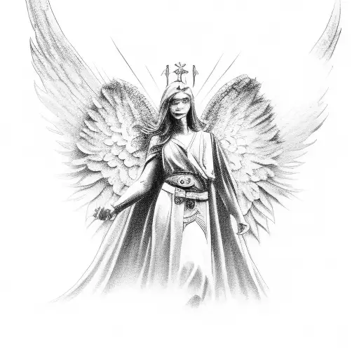 angel protecting over top of a  warrior tattoo design idea