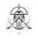 poseidon with sand clock tattoo design idea
