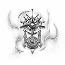 poseidon with sand clock tattoo design idea