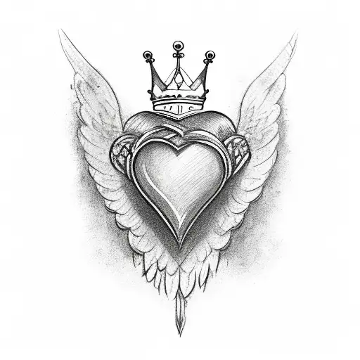 heart with wings and crown sketches