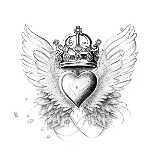 heart with wings and crown sketches