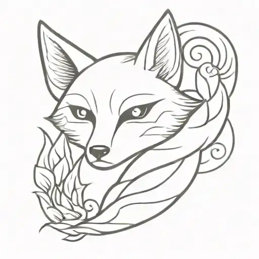 Open fan and kitsune mask tattoo design idea