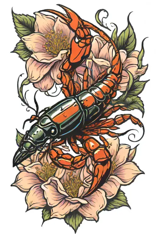 crawfish and magnolia flower tattoo design idea
