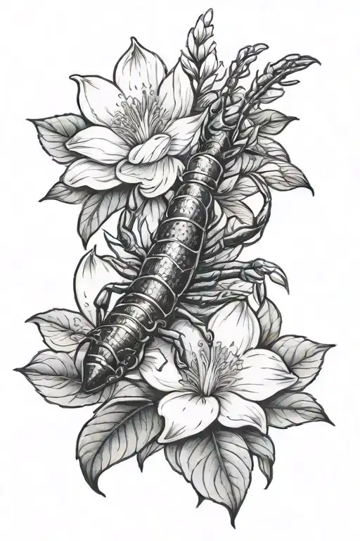 magnolia flower,  crawfish, louisiana tattoo design idea