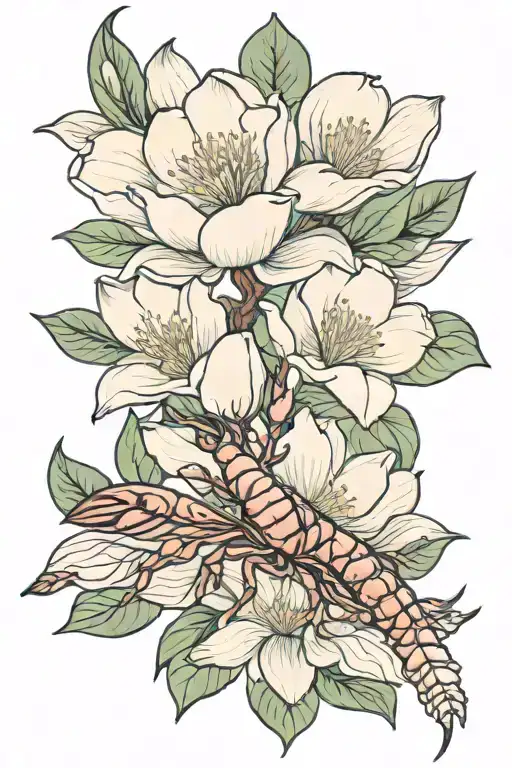 magnolia flower  crawfish tattoo design idea
