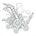 A tattoo showcasing a mechanic's tools intertwined with Texas and Alamo imagery to represent your occupation and favorite things tattoo design idea
