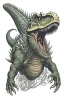 spinosaurus sorrounded by intricate details tattoo design idea