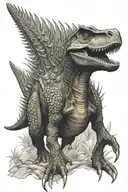 spinosaurus sorrounded by intricate details tattoo design idea