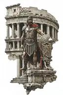 roman gladiator, colluseum and ancient ruins intertwined tattoo design idea