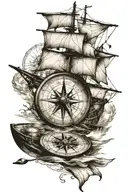Voyage Boat sailing, compass and map with intricate etails tattoo design idea